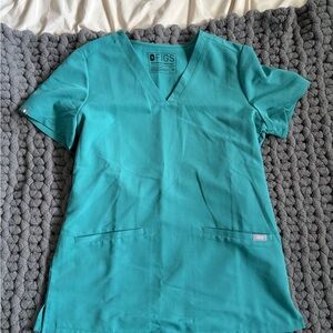 Figs Blue Green Boxy Relaxed Short Sleeve Tee